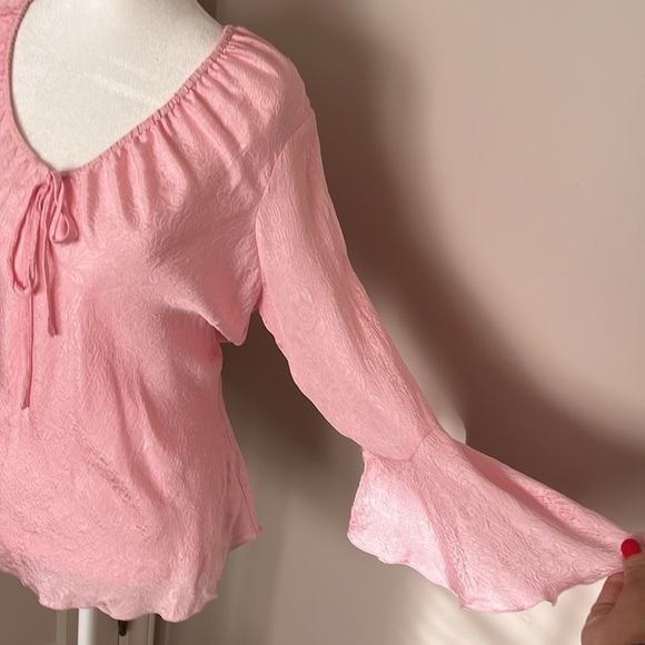 SILKLAND powder Pink 3/4 bell ruffle Sleeve Blouse M coquette fairy roma… - Picture 9 of 9